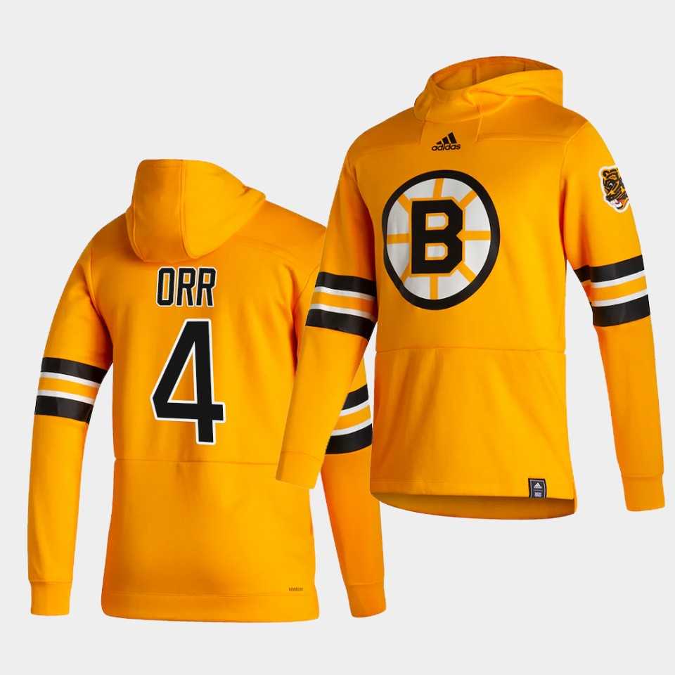 Men Boston Bruins 4 Orr Yellow NHL 2021 Adidas Pullover Hoodie Jersey